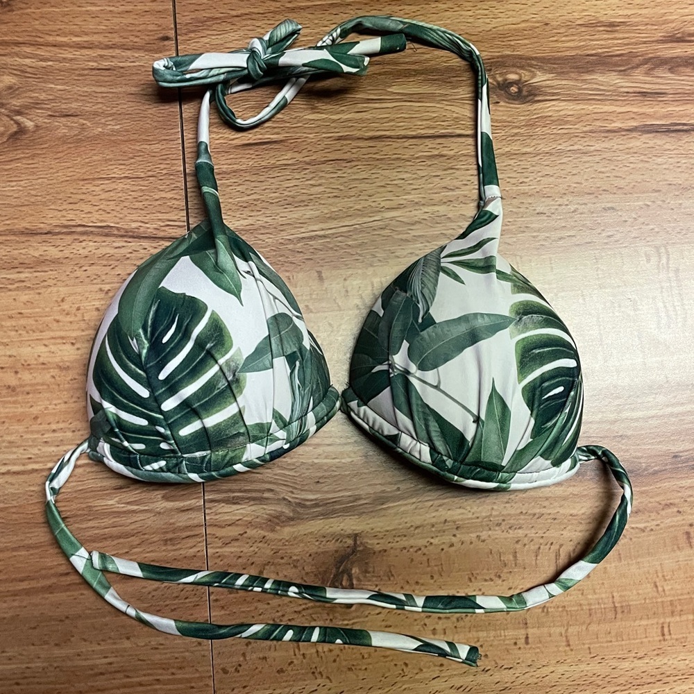 Dark Green Leaf Bikini Top